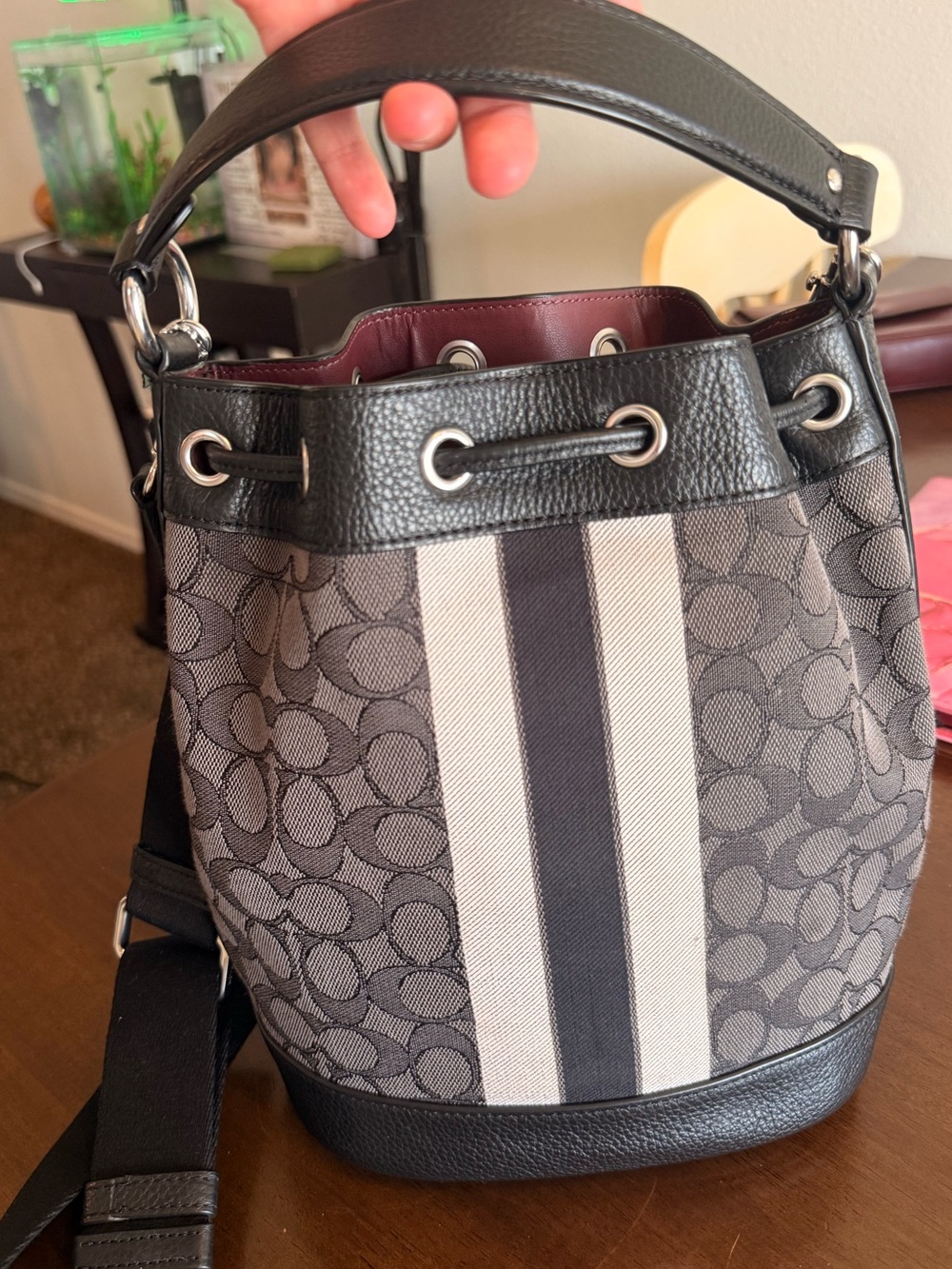 Coach Charcoal and Black Signature Bucket Crossbody - Picture 3 of 7